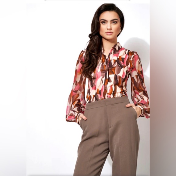 DESOTO PIA BLOUSE, w/ Sheet Long Sleeve, Cotton/chiffon, size 42 - Picture 3 of 15